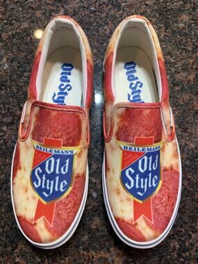 Old Style Beer Pizza Retro Low Top Slip On Canvas Sneakers Size 7